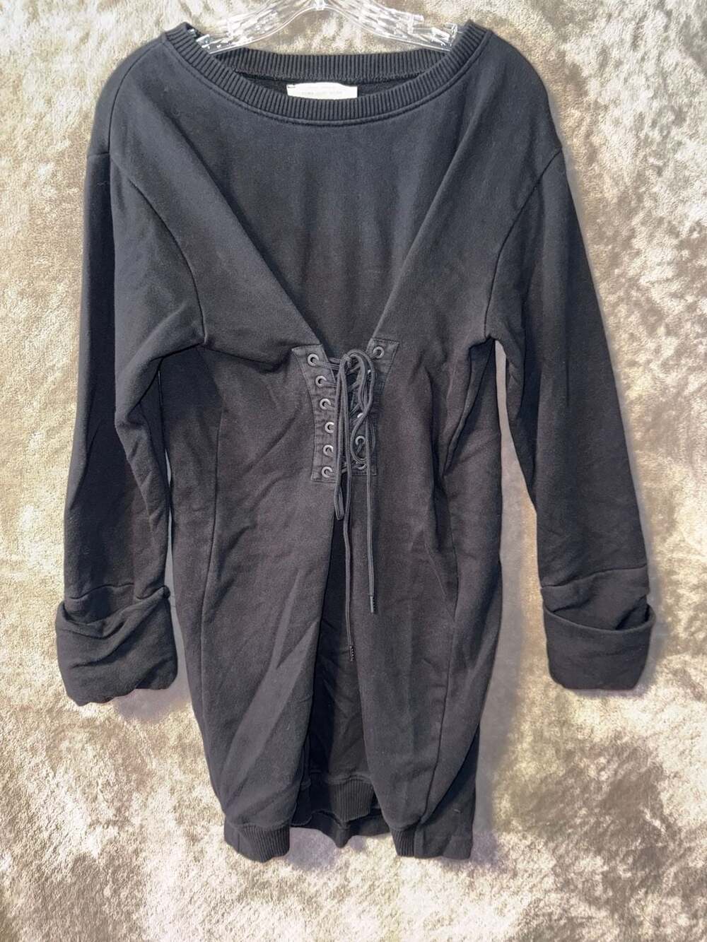 Zara SS 2017 Dress 08 Lace-Up Sweatshirt Dress Black Size XS-S